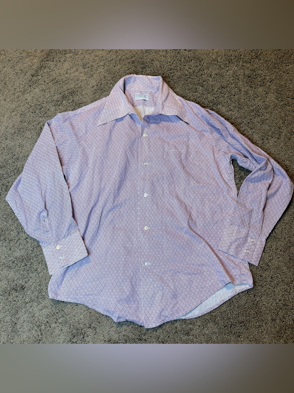 Mens Purple Permanent Press Button Down Casual Shirt Polyestwr and Cotton 16 1/2